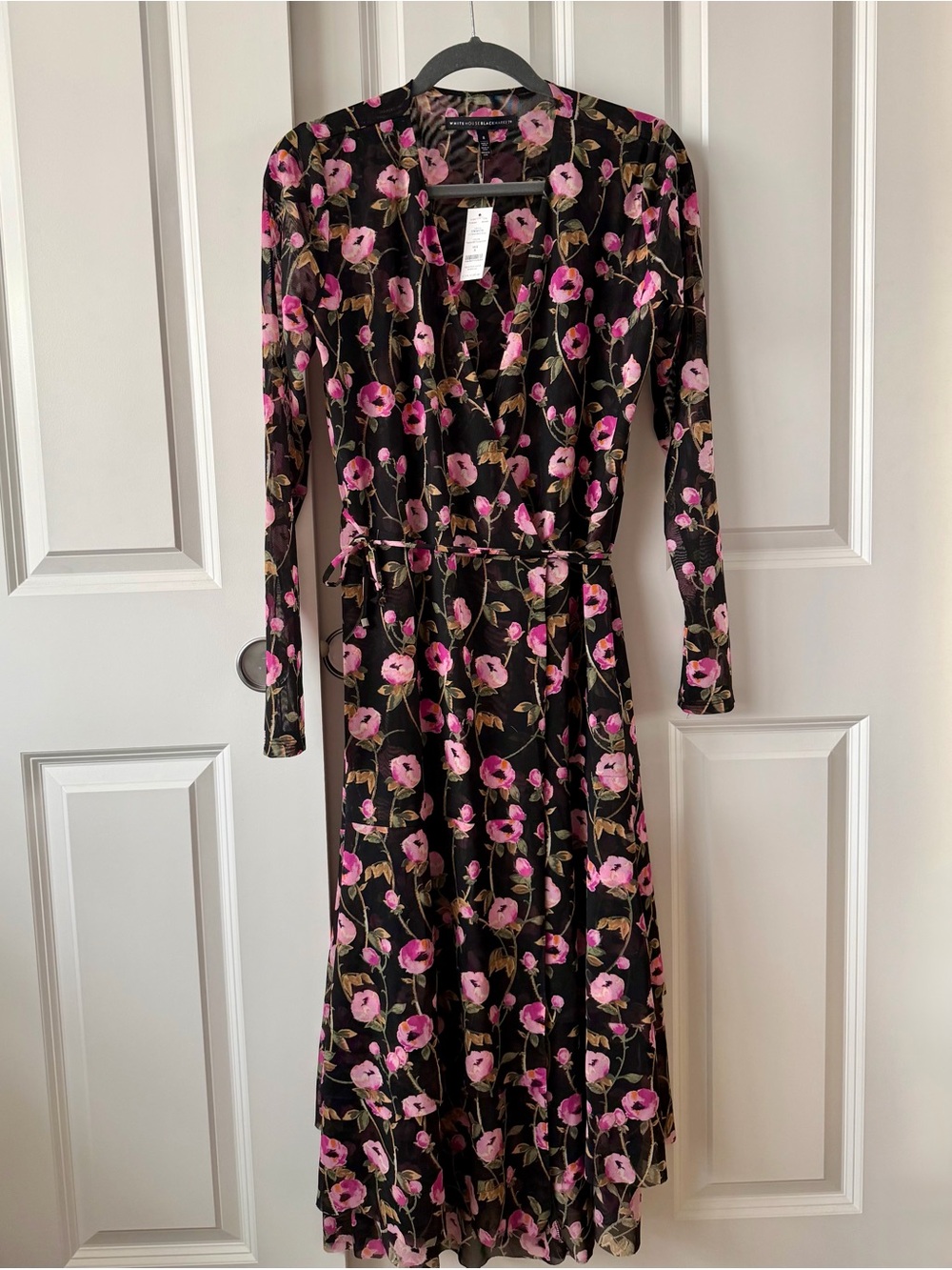 WHBM Poppies Floral Mesh Wrap Midi Dress 8 NWT